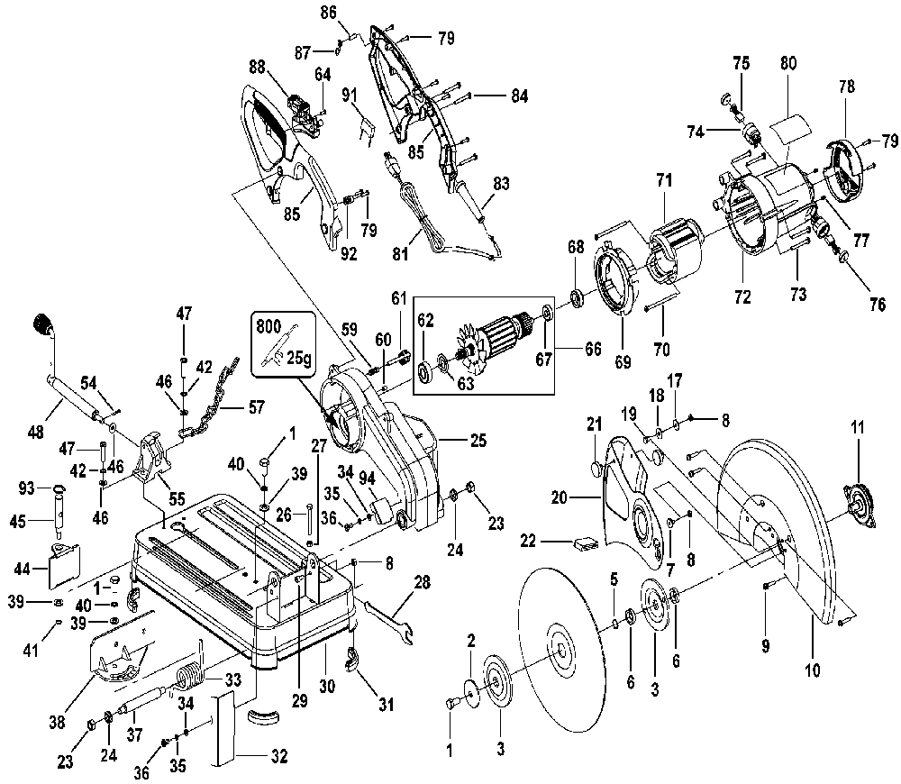 Exploded Diagram A Diagram and Parts List for PC14CTSW Type 1 Porter Cable Miter Saw